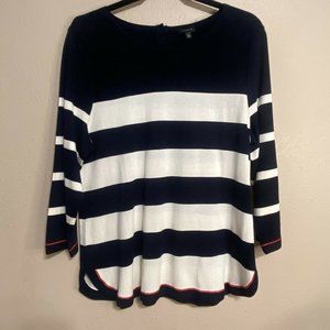 Talbots Womens Striped Sweater Sz L Boat Neck Lightweight Button Back Blue White